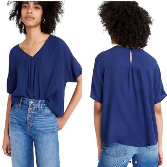 Madewell NWT Rhyme blouse Nightfall Navy keyhole boxy oversized casual medium - Picture 1 of 10